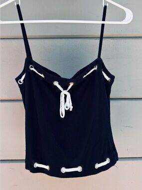 Moschino Black Camisole with White Rope Lace Detailing